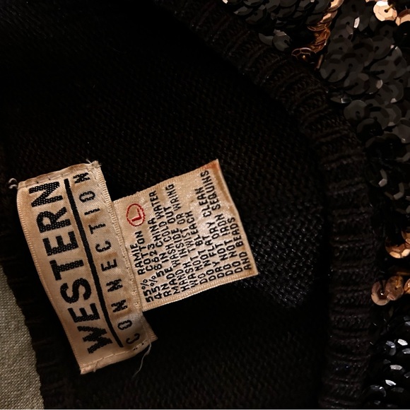Vintage Western Connection sequined tassel black sweater size L - Picture 9 of 15